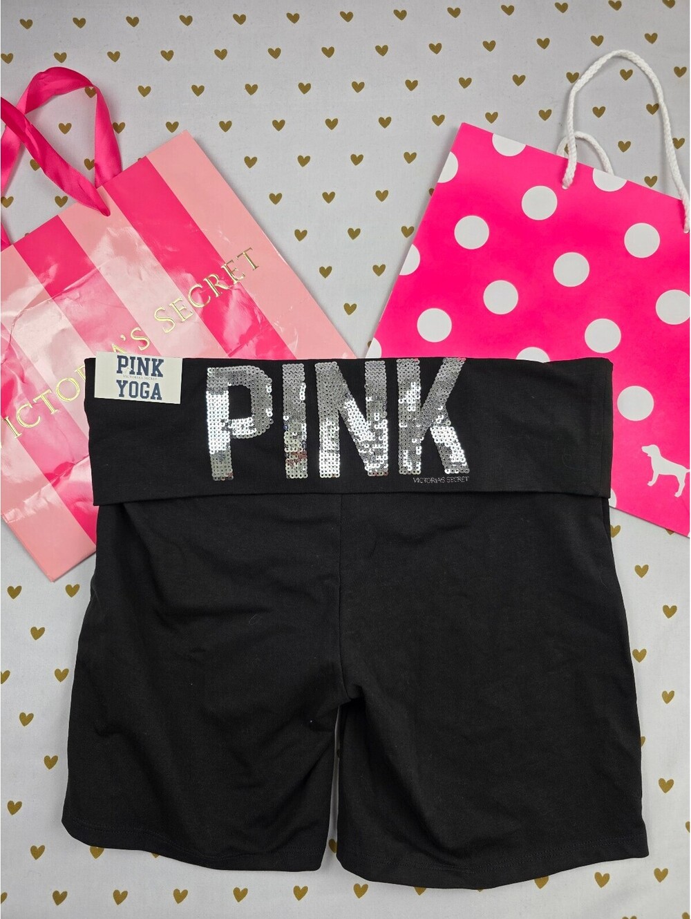 Victorias Secret PINK New NWT Bling Foldover Yoga Pants  Shortie Medium
